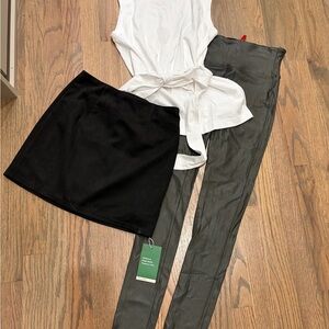 HALARA Black Mini Skirt with Spanks Gray Leggings and Vince top Bundle